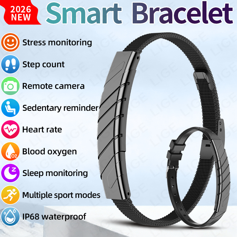 Fall Detection Watch - LIGE NO สายรัดข้อมืออัจฉริยะ ไม่มีหน้าจอ ตรวจวัดอัตราการเต้นของหัวใจ นาฬิกาอัจฉริยะกันน้ำ